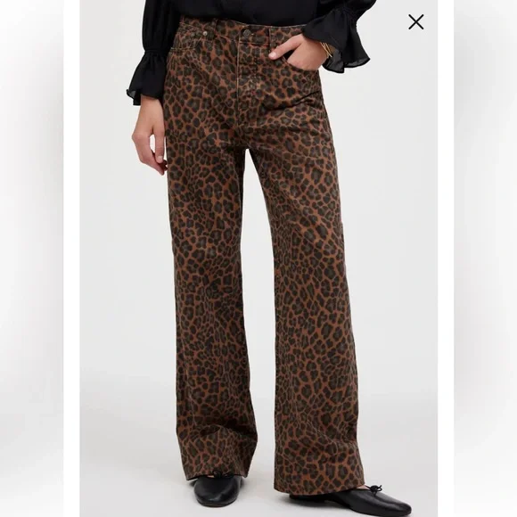 Madewell Leopard Print Low Slung Baggy Jeans in Dark Coffee - Picture 1 of 11